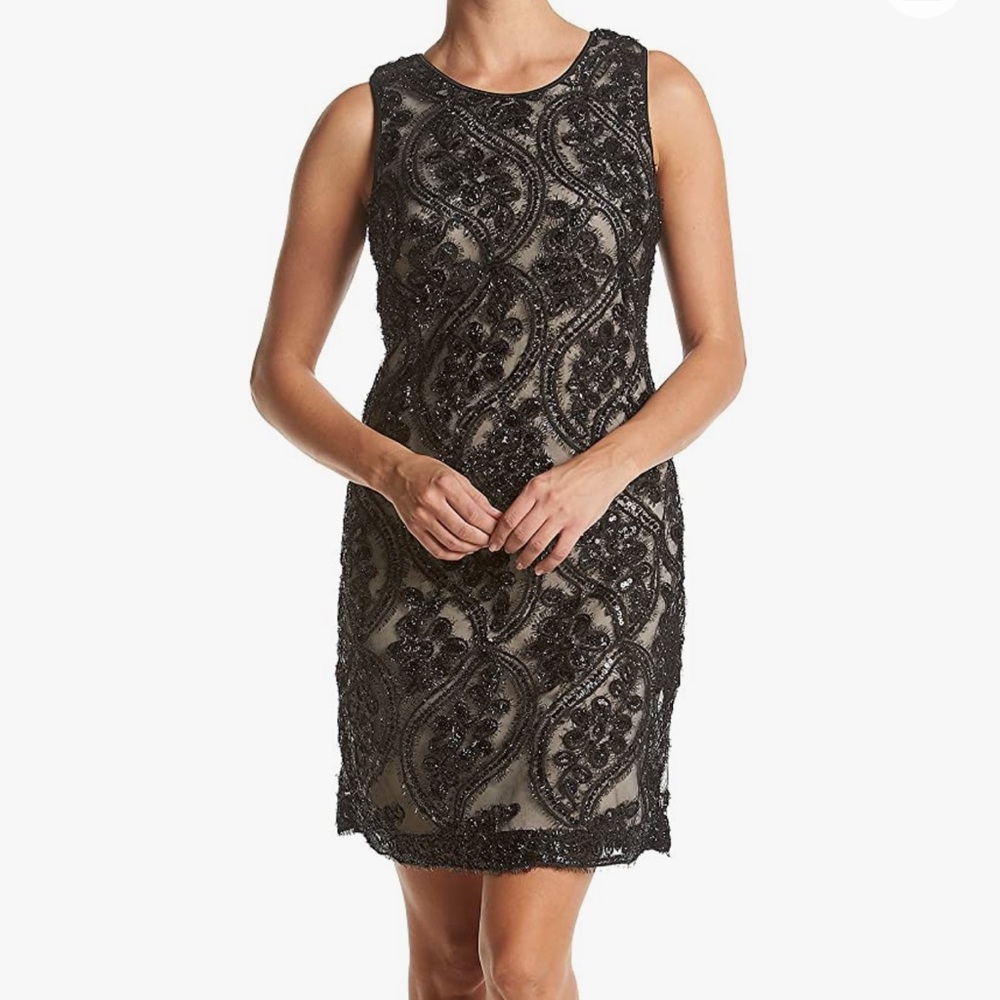 Taylor Black & Nude Sequin Dress, Size 10